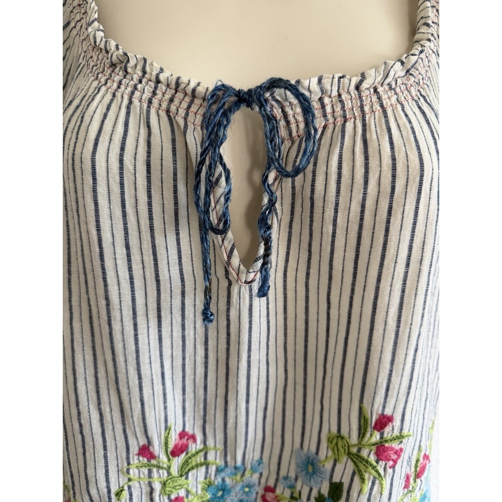 Johnny Was Embroidered Stripe Top S Puff Sleeve Smocked J3 Workshop Boho Cotton - Picture 7 of 12